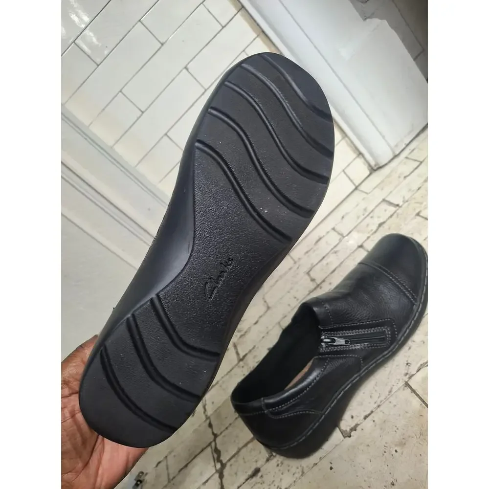 Clarks Bendables Cora Giny Black Leather Side Zip Loafers Shoes Size 8